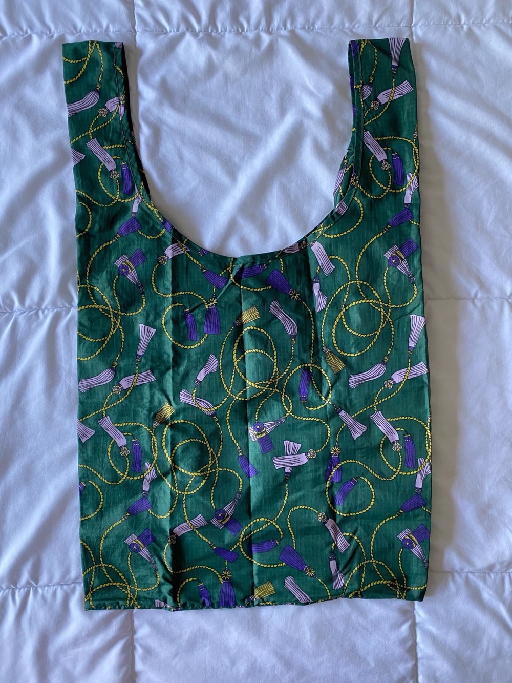BAGGU Green Tote with Purple and Gold Accents
